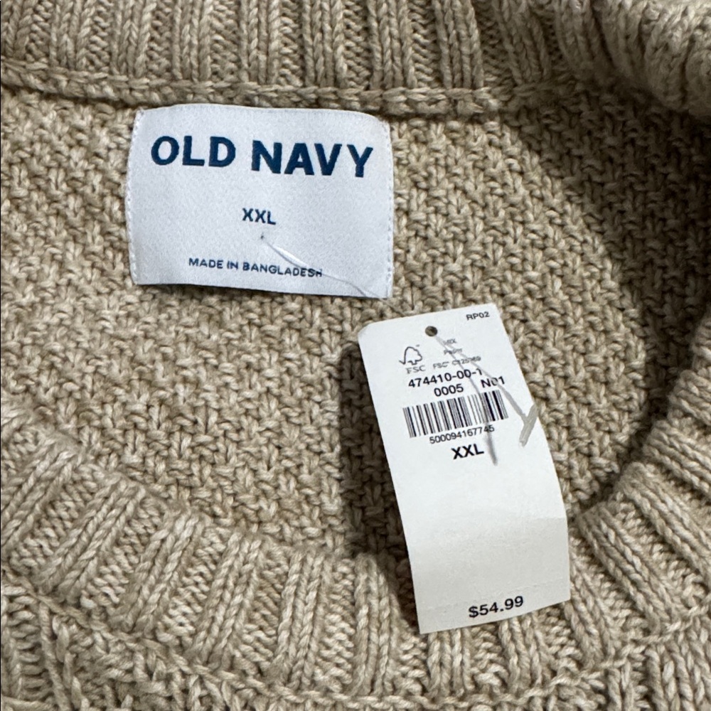 Old Navy Cozy Cable-Knit Cotton Sweater Wish Bone Beige Cabincore NWT-XXL - Picture 8 of 9